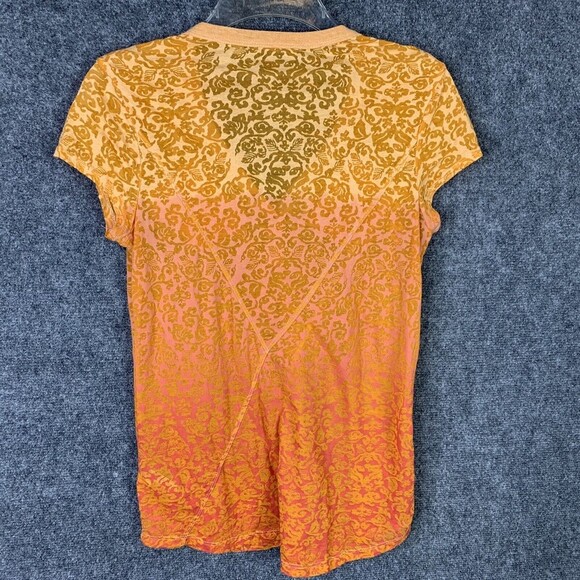 Athleta Stretch Top Women S Orange Umbre V-neck Metal Buttons - Picture 7 of 9